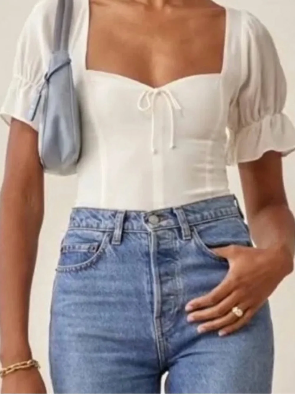 Reformation Delevan Puff Sleeve White Top